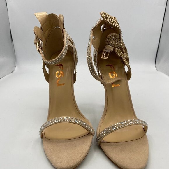 FSJ Nude Wedding Shoes Rhinestone Stiletto Heels Bridal Sandals - Picture 2 of 8